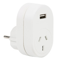Edge AUST. to EURO Travel Adaptor with USB  - 1 Amp Total