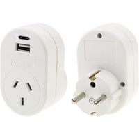 Jackson EURO Travel Adaptor - 1 x USBA & 1 x USBC : 3.1 Amp Total