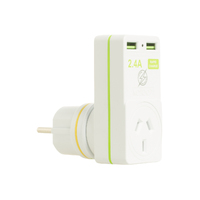 Korjo AUST. to EURO  Travel Adaptor 2 X USB 2.4 Amp Total