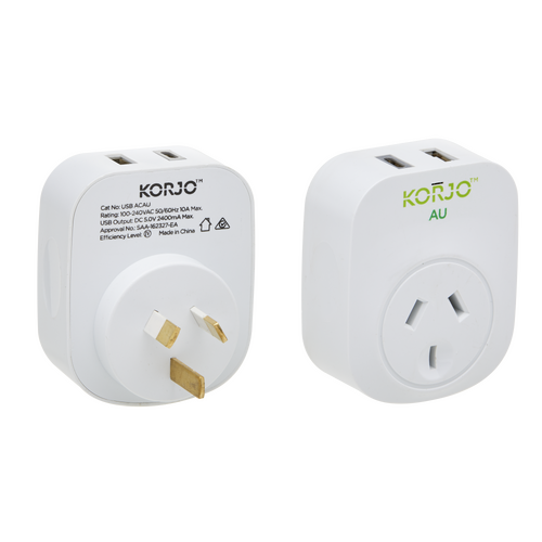 Korjo USB A+C & Power Adaptor for use in Australia / NZ (USB ACAU)