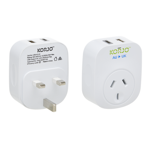 Korjo USB A+C & Power Adaptor for use in UK (USB ACUK)