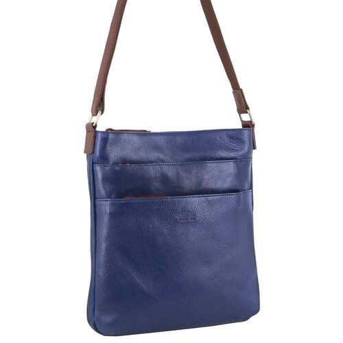 Milleni Ladies Nappa Leather Ladies Multi-Compartment Tote - INDIGO / CHESTNUT