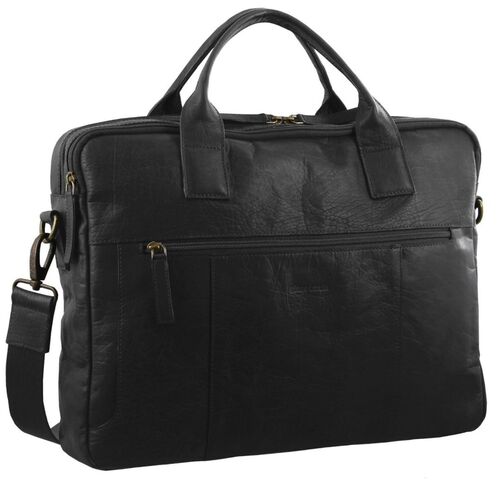 (MP) Pierre Cardin Rustic Italian Leather Business Bag  - BLACK