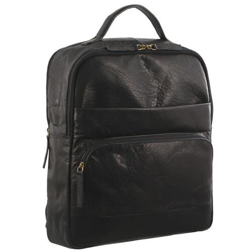 Pierre Cardin Rustic Italian Leather Backpack - Black (MP)