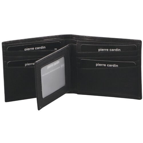 Pierre Cardin Rustic Italian Leather Mens' Bi-Fold Wallet - BLACK