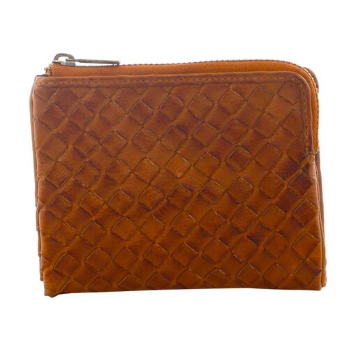 Pierre Cardin Woven Leather Women's Bi-fold wallet - COGNAC