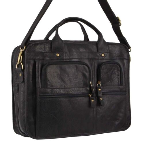 (MP) Pierre Cardin Rustic Italian Leather Business Bag  - BLACK