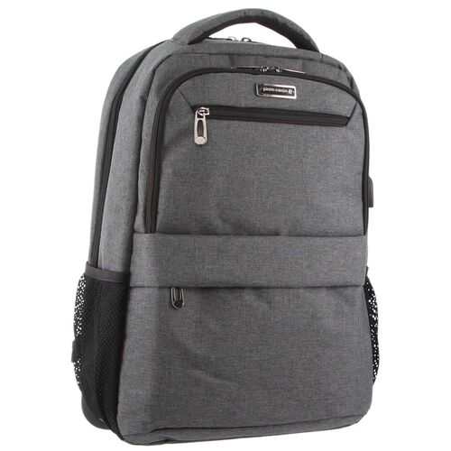 Pierre Cardin USB & RFID Travel & Business Laptop Backpack - CHARCOAL / BLACK