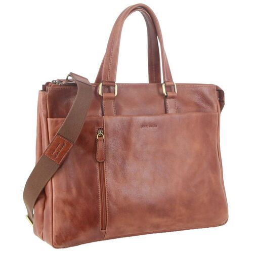 (MP) Pierre Cardin Rustic Italian Leather Business Bag  - COGNAC