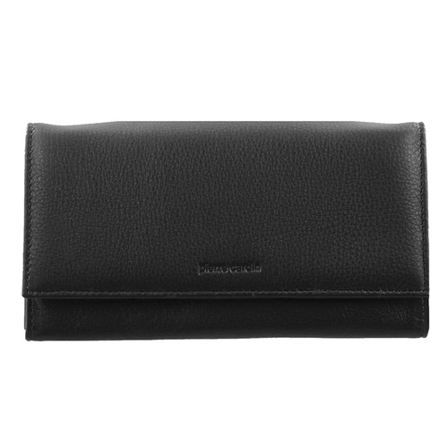 Pierre Cardin Soft Italian Leather Ladies Flap Over Wallet - BLACK