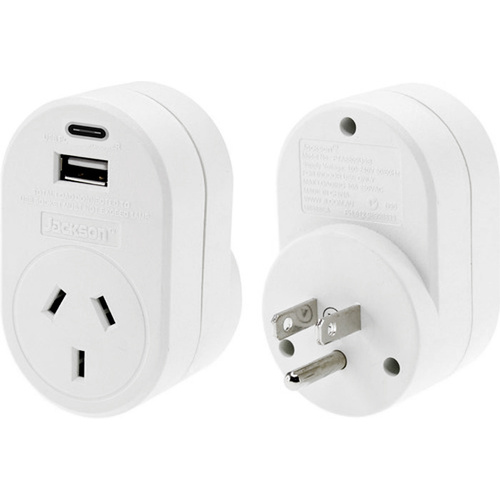 Jackson USA Travel Adaptor - 1 x USBA & 1 x USBC - 2.1 Amp Total