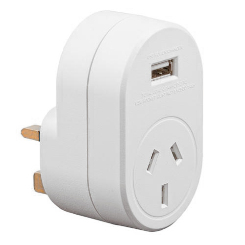 Edge AUST. to UK Travel Adaptor with USB - 1 Amp Total