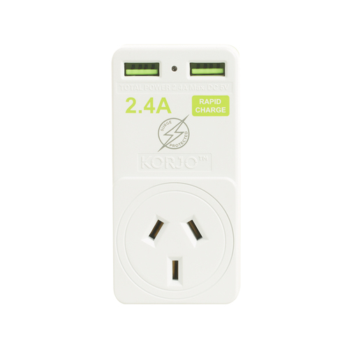 Korjo AUSTRALIAN Adaptor with 2 x USB - 2.4 Amp Total
