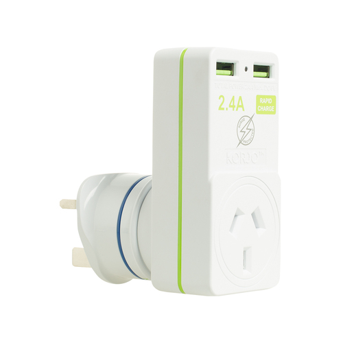 Korjo  AUST. to U.K. Travel Adaptor 2 X USB -  2.4 Amp Total