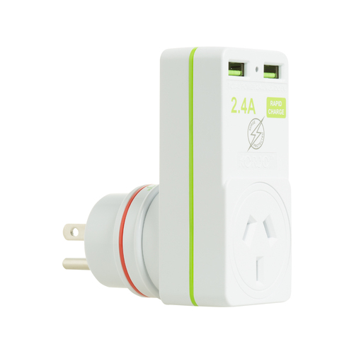 Korjo AUST. to USA Travel Adaptor 2 X USB -  2.4 Amp Total