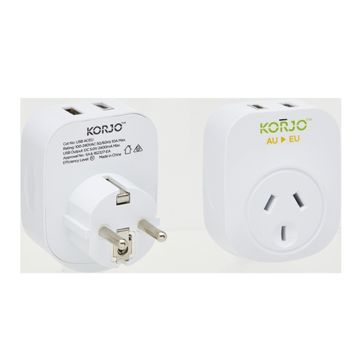 Korjo USB A&C and Power Adaptor for Europe (USB ACEU)